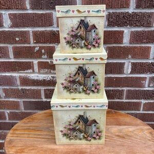 Nesting Boxes Birdhouse Flowers Nests Primitive Farmhouse Set of 3